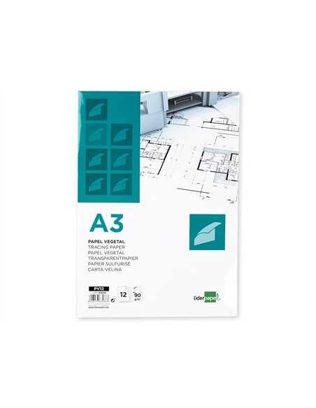 Papier calque liderpapel a3 297x420mm 90g sachet de 12 feuilles.