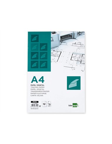 Papier calque liderpapel a4 210x297mm 70g sachet 12 feuilles.