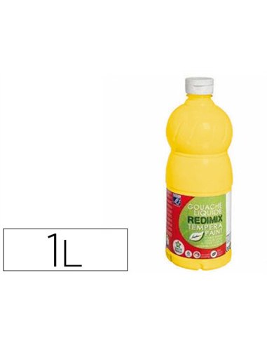 Gouache lefranc bourgeois liquide redimix non toxique fluide couvrante prête à l'emploi jaune primaire flacon 1000ml.