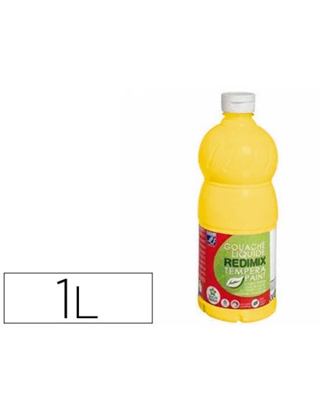 Gouache lefranc bourgeois liquide redimix non toxique fluide couvrante prête à l'emploi jaune primaire flacon 1000ml.