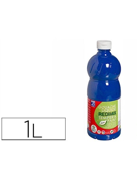 Gouache lefranc bourgeois liquide redimix non toxique fluide couvrante prête à l'emploi bleu outremer flacon 1000ml.