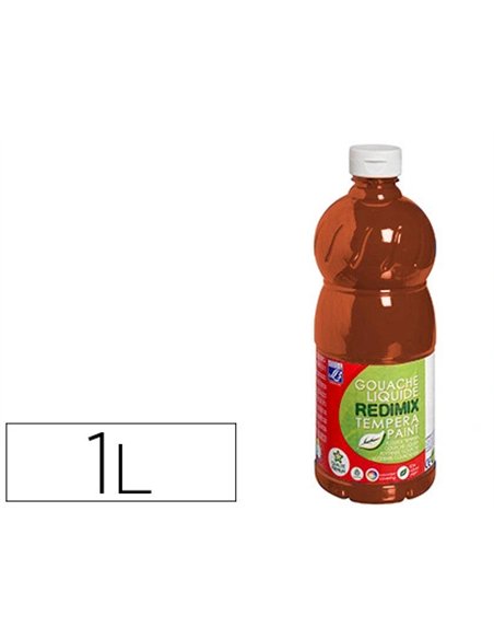 Gouache lefranc bourgeois liquide redimix non toxique fluide couvrante prête à l'emploi terre sienne flacon 1000ml.
