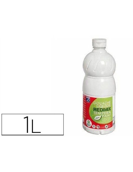 Gouache lefranc bourgeois liquide redimix non toxique fluide couvrante prête à l'emploi blanc flacon 1000ml.