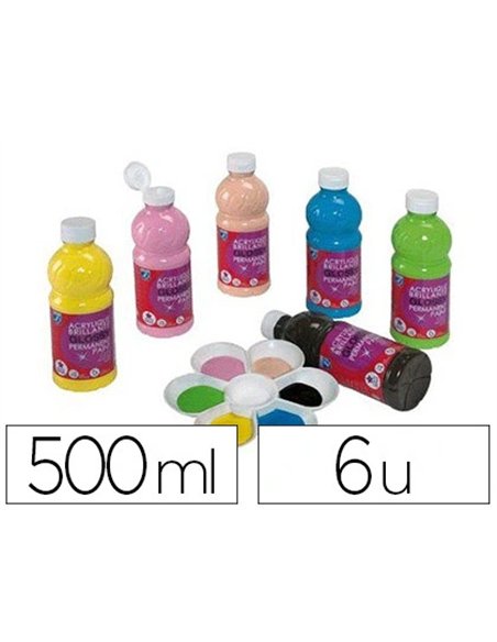 Peinture acrylique lefranc bourgeois glossy fluide brillante indélébile multi-supports assortiment 6 flacons 500ml.