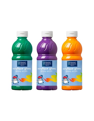 Peinture acrylique lefranc bourgeois glossy fluide brillante indélébile multi-supports assortiment 6 flacons 500ml.