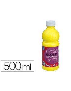 Peinture acrylique lefranc bourgeois glossy fluide brillante indélébile multi-supports jaune primaire flacon 500ml.
