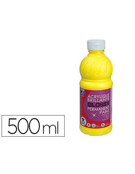 Peinture acrylique lefranc bourgeois glossy fluide brillante indélébile multi-supports jaune primaire flacon 500ml.