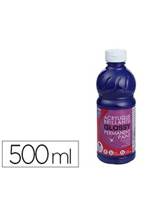 Peinture acrylique lefranc bourgeois glossy fluide brillante indélébile multi-supports bleu outremer flacon 500ml.