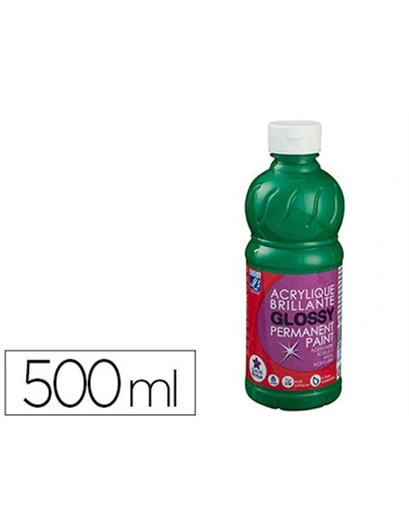 Peinture acrylique lefranc bourgeois glossy fluide brillante indélébile multi-supports vert brillant flacon 500ml.