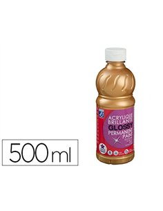 Peinture acrylique lefranc bourgeois glossy fluide brillante indélébile multi-supports or flacon 500ml.