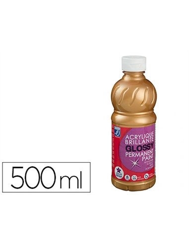 Peinture acrylique lefranc bourgeois glossy fluide brillante indélébile multi-supports or flacon 500ml.