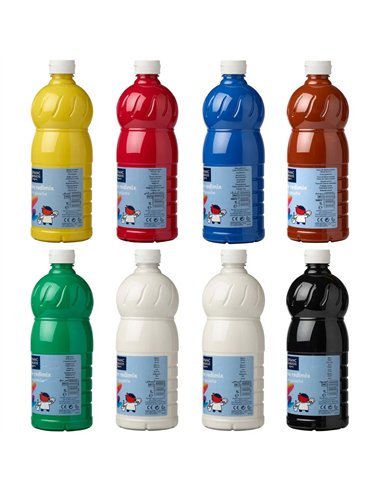 Gouache lefranc bourgeois liquide redimix non toxique fluide couvrante prête à l'emploi assortiment 8 flacons 1000ml.