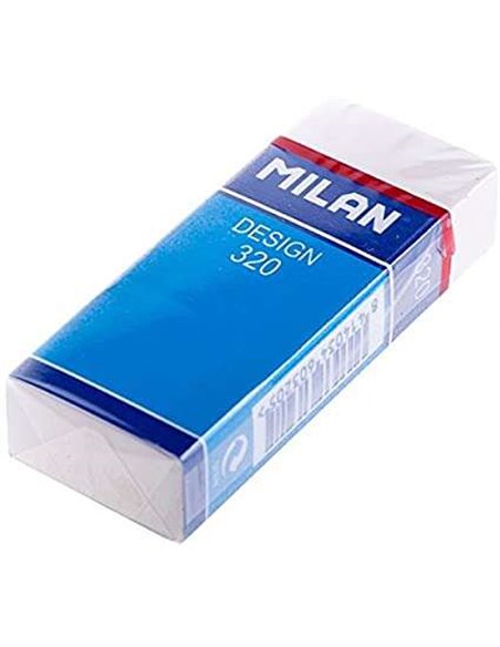 Gomme rectangulaire Milan Nata 320 - Plastique - Bande cartonnée bleue - Emballage individuel - Blanc