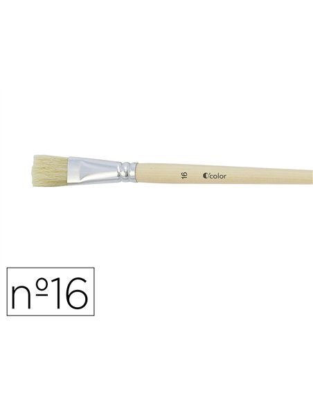 Brosse plate o'color poils soie porc nº16 virole aluminium manche bois naturel lot 10 unites.