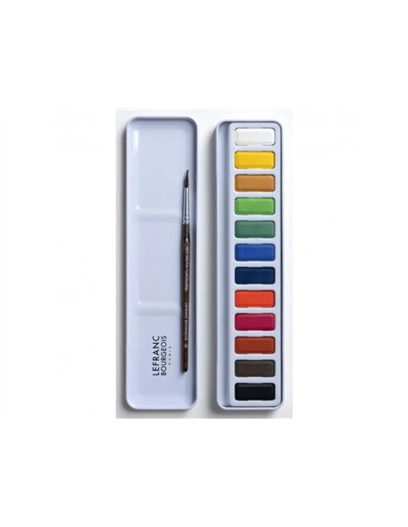 Godet colart aquarelle fine rectangulaire boite metal de 12 unites + pinceau.