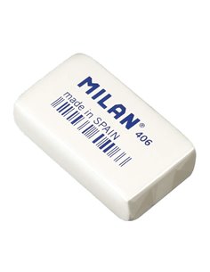 Gomme rectangulaire Milan 406 - Grande taille - Miettes de pain - Caoutchouc synthétique - Emballage individuel - Blanc