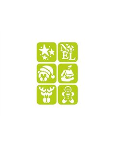 Pochoir graine creative noel 145x145mm modeles assortis lot6 unites. 2