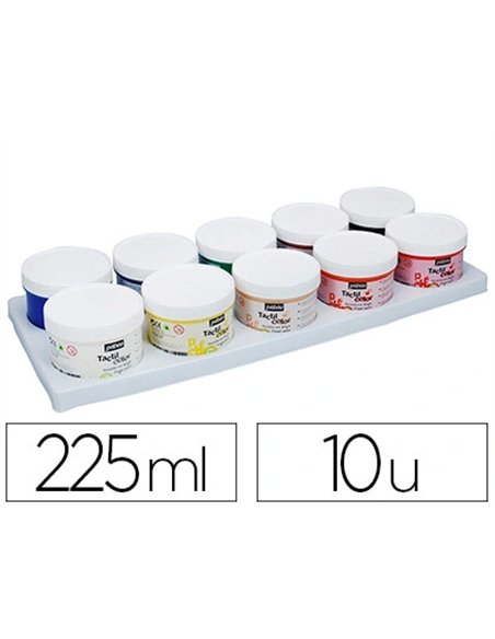 Gouache doigt pébéo tacticolor socle plastique coloris assortis 10 pots 225ml.