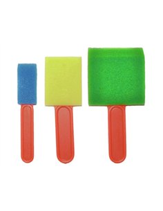 Pinceau mousse pinselfabrik plat 25mm 50mm 75mm coloris assortis bleu jaune vert sachet 3 unités.