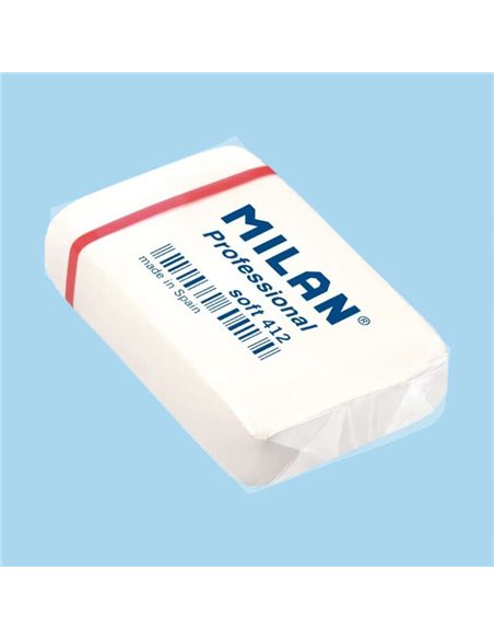 Gomme rectangulaire Milan Professional Soft 412 - Fil d'Ariane - Caoutchouc synthétique - Emballage individuel - Blanc
