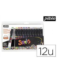 Marqueur peinture pébéo skrib acrylique brillant multi-supports pointe 0.7mm couleurs classiques set 12 unités.