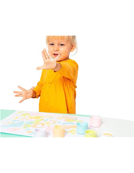 Gouache au doight jovi a base d'eau couleur pastel 6 pots de 35 ml.