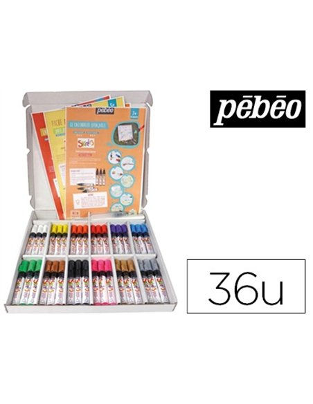 Marqueur gouache pébéo skrib schoolbox 12 coloris assortis pochette 36 unités.