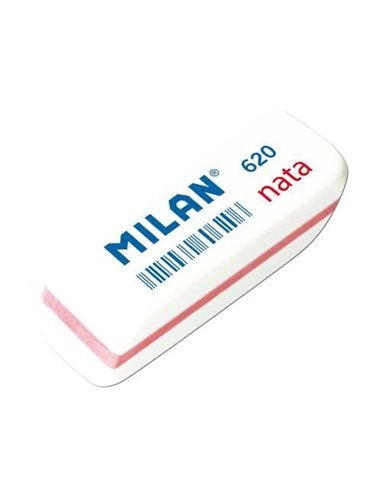 Gomme biseautée Milan Nata 620 - Plastique souple - Non abrasive - Blanche avec bordure de couleurs assorties