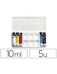 Gouache pébéo couleurs lumineuses fort pouvoir couvrant coloris assortis boîte 5 tubes 10ml + 1 palette.