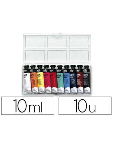 Gouache pébéo couleurs lumineuses fort pouvoir couvrant coloris assortis boîte 10 tubes 10ml.
