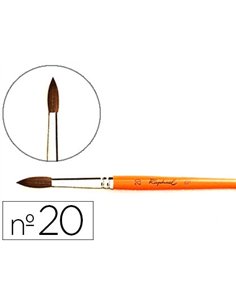 Pinceau raphaël poils de poney nº20 manche court laqué orange virole nickelé.
