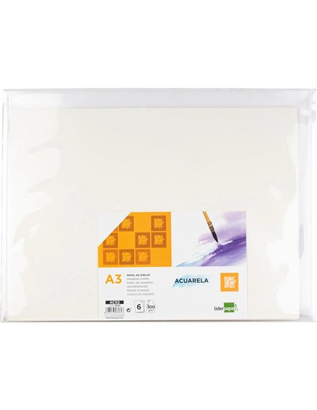 Papier dessin liderpapel aquarelle grain moyen 300g/m2 format a3 420x297mm minipack 6f.