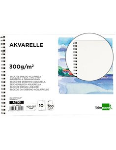 Bloc dessin liderpapel aquarelle spirale papier grain moyen lisse 300g/m2 format a3 420x297mm 10f.
