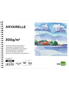 Bloc dessin liderpapel aquarelle spirale papier grain moyen lisse 300g/m2 format a3 420x297mm 10f. 2