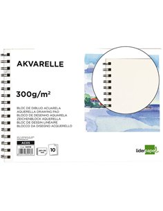 Bloc dessin liderpapel aquarelle spirale papier grain moyen lisse 300g/m2 format a4 297x210mm 10f.