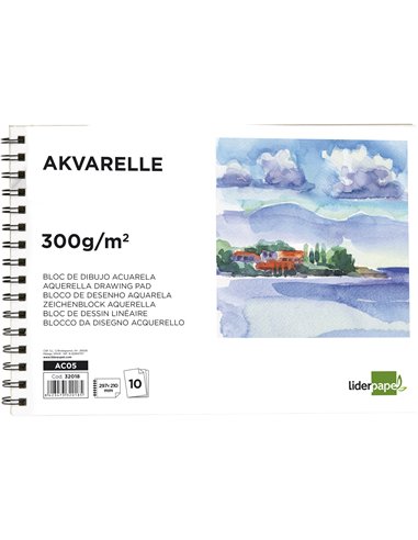 Bloc dessin liderpapel aquarelle spirale papier grain moyen lisse 300g/m2 format a4 297x210mm 10f.
