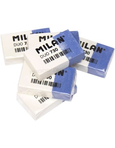 Gomme rectangulaire Milan Nata 730 Duo - Plastique - Emballage individuel - Blanc/Bleu