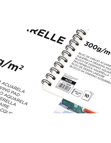 Bloc dessin liderpapel aquarelle spirale papier grain moyen lisse 300g/m2 format a4 297x210mm 10f.