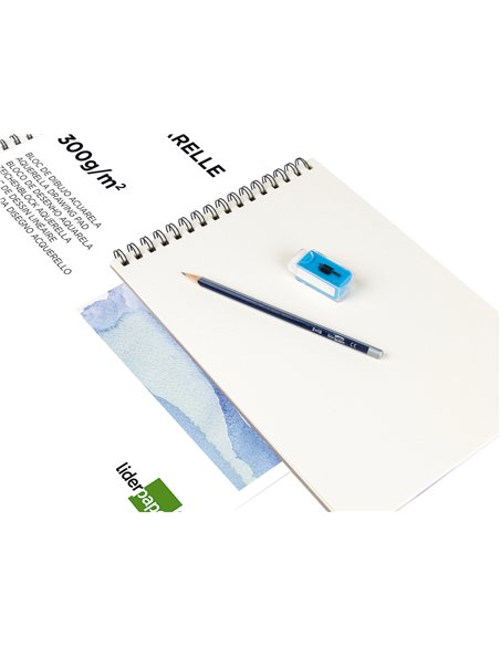 Bloc dessin liderpapel aquarelle spirale papier grain moyen lisse 300g/m2 format a4 297x210mm 10f.