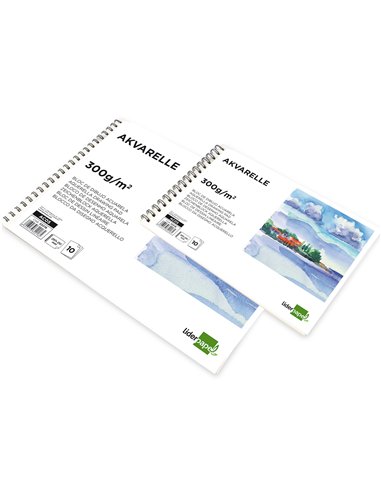 Bloc dessin liderpapel aquarelle spirale papier grain moyen lisse 300g/m2 format a4 297x210mm 10f.