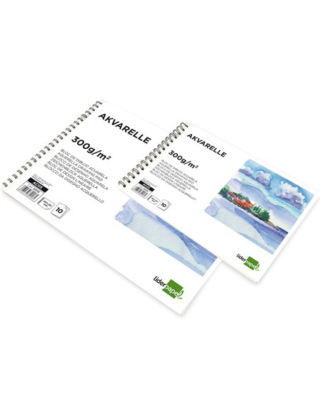 Bloc dessin liderpapel aquarelle spirale papier grain moyen lisse 300g/m2 format a4 297x210mm 10f.