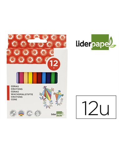 Crayon cire liderpapel 115mm résistant non salissant effaçable étui carton 12 unités.