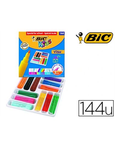 Feutre bic kids visa coloriage encre lavable pointe bloquée ultra-résistante coffret scolaire 144 unités.