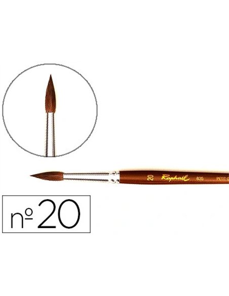 Pinceau raphaël petit gris pur nº20 manche court laqué marron virole aluminium anodisé.