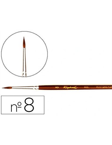 Pinceau raphaël petit gris pur nº8 manche court laqué marron virole aluminium anodisé.