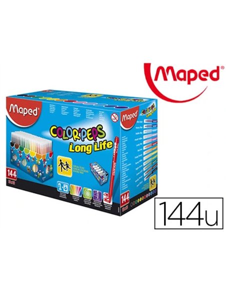 Feutre coloriage maped color'peps triangulaire encre ultra-lavable pointe bloquée coffret scolaire 144 unités.