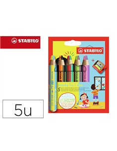 Crayon stabilo woody 3 en 1 duo multi-talents mine bicolore pointe 10mm taille-crayon inclus etui 5 unites assorties.