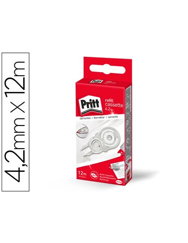 Recharge correcteur pritt dévidoir ruban 4.2mmx12mm frontale réécriture immédiate.