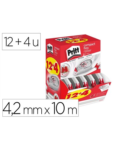 Roller de correction pritt compact flex dimensions 4,2mmx10m pack 12+4 unites.