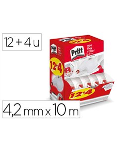 Roller de correction pritt eco flex dimensions 4,2mmx10m pack 12+4 unites.